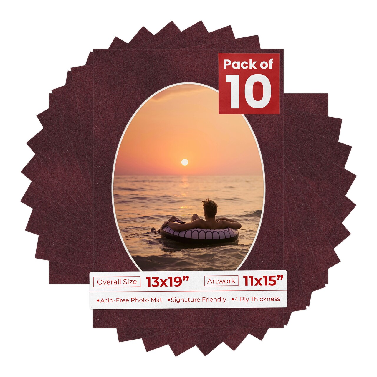 Dark Red Suede Mat Board for 13x19 Frames - Oval Opening for 11x15 Photos